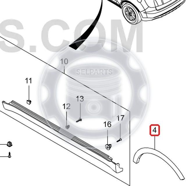 Genuine Rear Wheel Arch Garnish-LH for Ssangyong KORANDO C #7953034000