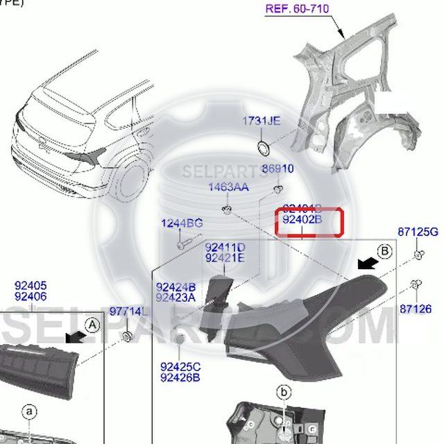 OEM REAR COMB OUTSIDE LAMP-RH for Hyundai SANTAFE TM +LED Type